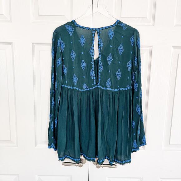 Free People Diamond Embroidered Bell Sleeve Top in Dark Green - Picture 9 of 10